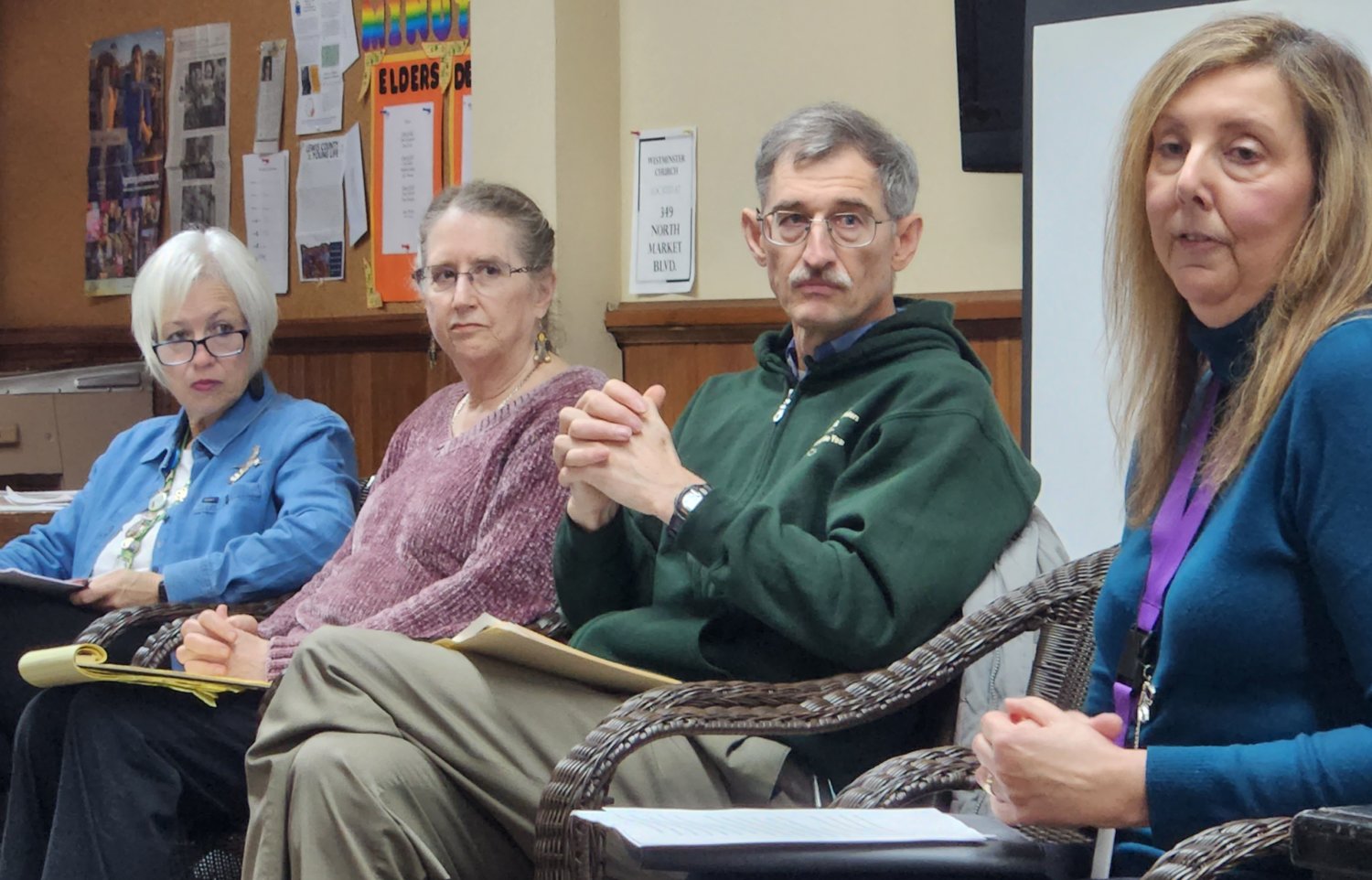 From left, Lynn Ford, Mary Jean Marsh, Gerald Durr and Melanie Case present at a recent meeting of the St. Helens Club.